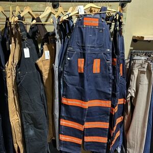 Aramark Denim Bib Carpenter Overalls With Reflectors 32x30 Streetwear Workwear
